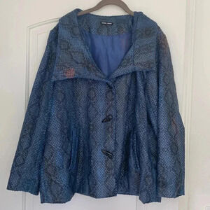 Samuel Dong Snake Skin Blazer Jacket Blue plus sz